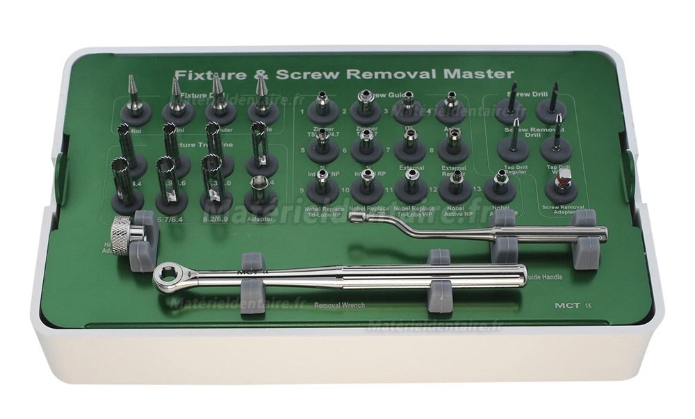 Kit complet d'extraction implants et vis implantaires MCT FSRK-02 - Extracteur de guide de forage Kit complet d'extraction implants et vis implantaires MCT FSRK-02 - Extracteur de guide de forage